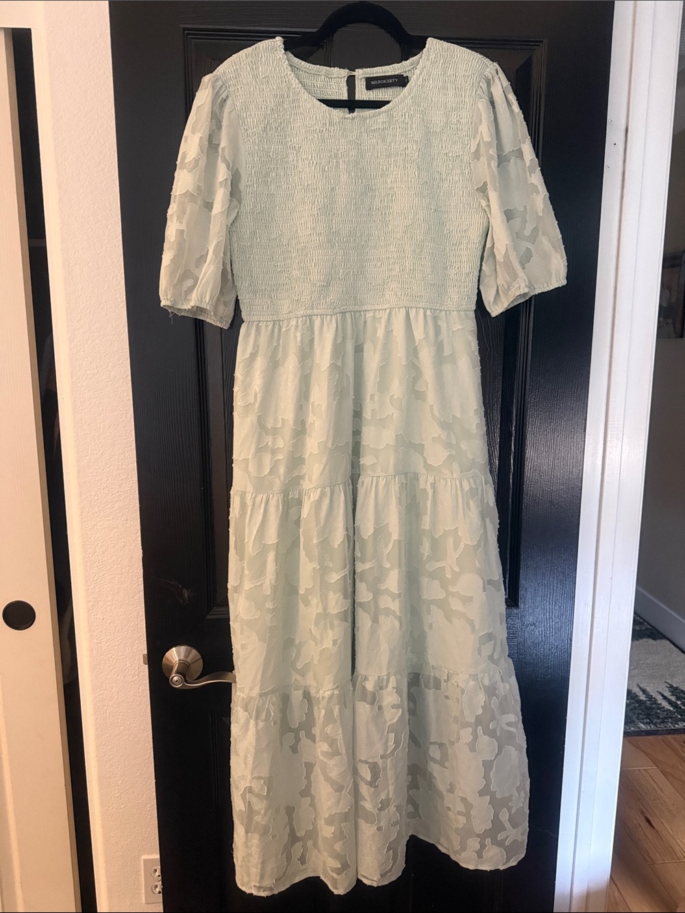 Smocked Bodice Tiered Maxi Dress - Light Mint